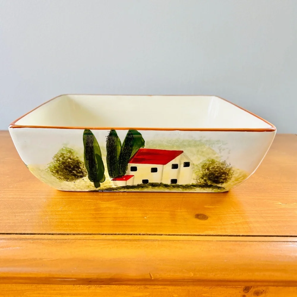 Vintage ND Hand-Painted Ceramic Italian Village Countryside Square Serving Dish